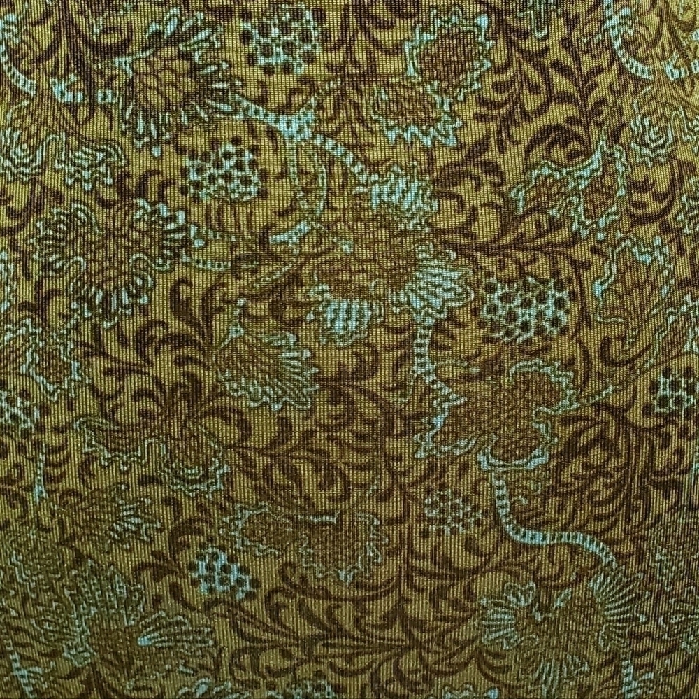 VINTAGE A. Aubrey Green Paisley Stretchy Pin-up Tie Bust Midi Bodycon Dress S - Picture 9 of 16